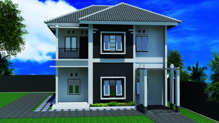 Desain rumah lantai 2 minimalis modern 3d